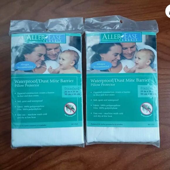 2 Aller Ease Classic Water Proof Dust Mite Barrier Pillow Protector Zipper 20x26 - Picture 1 of 6